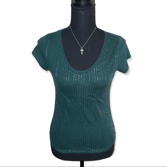 Ann Taylor loft green sequin scoop neck tee - Picture 4 of 8